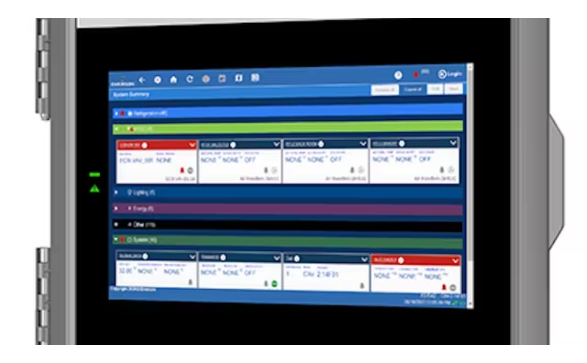 نمایی از نرم افزار مدیریت سردخانه Emerson Lumity برای نظارت بر سردخانه‌های صنعتی
